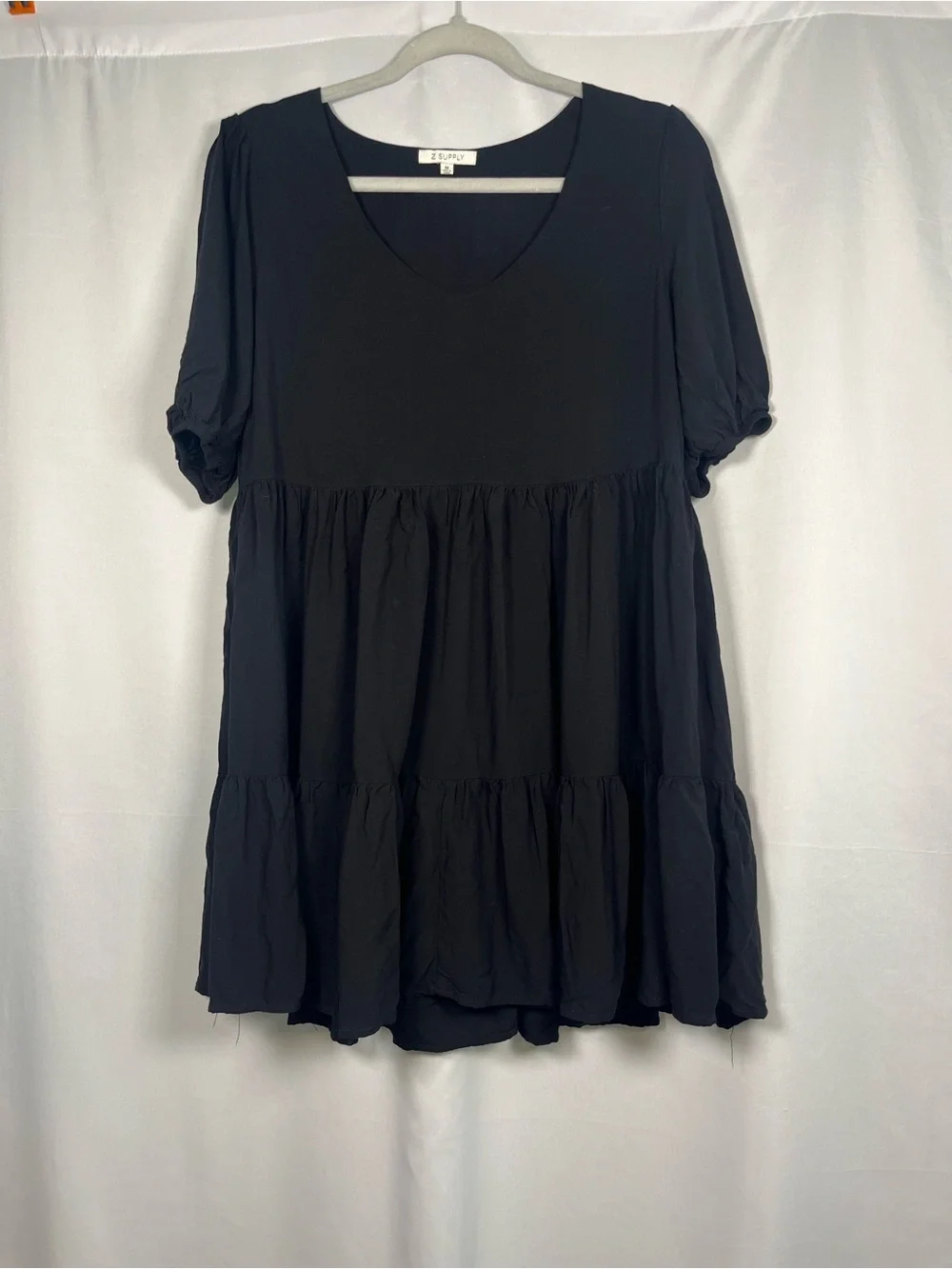 Z supply black ryker puff sleeve a line mini dress sz m